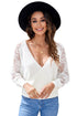 Sexy V Neck Surplice Hollow-Out Sweater With Lace Sleeves